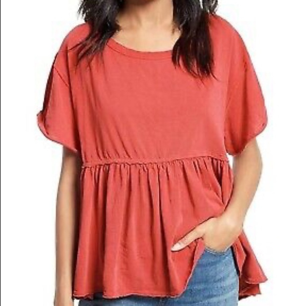 Free People Orange Peplum Top
